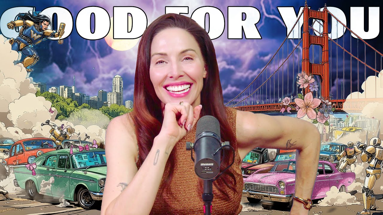 YouTube post by @whitneycummings for DripDrop. Caption reads: Silcon Valley Girl | Good For You Podcast with....