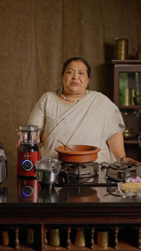 Instagram post by @abidarasheedclt for Atomberg Technologies. Caption reads: Neypathiri and green chicken curry — the two....