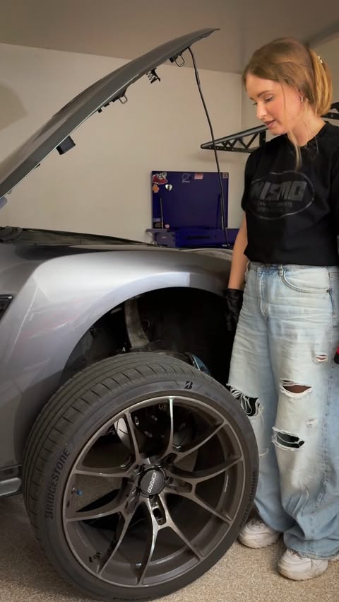 Instagram post by @omgitsfirefoxx for Bridgestone. Caption reads: Fresh set of @bridgestone Potenza Sport tires....