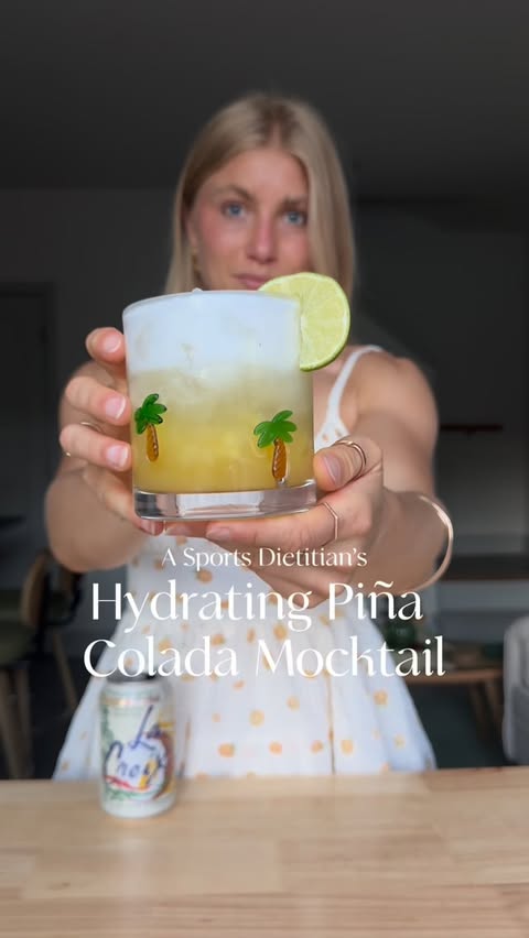 Instagram post by @dieteticsonthedaily for LaCroix Sparkling Water. Caption reads: Lighter Piña Colada Mocktail🍍🌴🥥💛 As a sports....