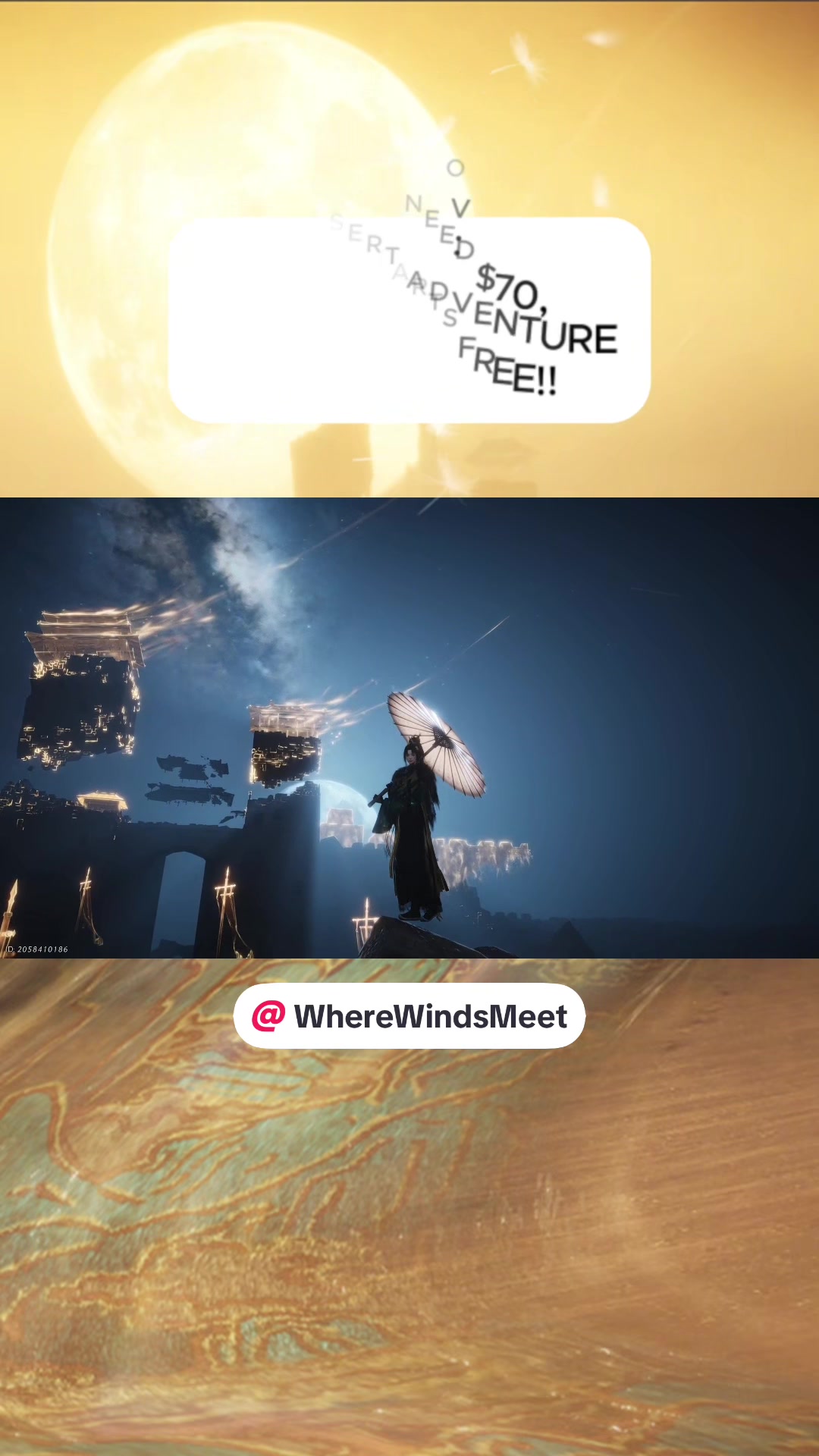 TikTok post by @orumaiito_gaming for Where Winds Meet. Caption reads: [...] that $70 for something else because Where....
