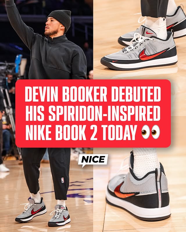 Instagram post by @dbooknations for Nice Kicks. Caption reads: Spiridon Nike Book 2 👀 @nicekickshoops 
Devin....