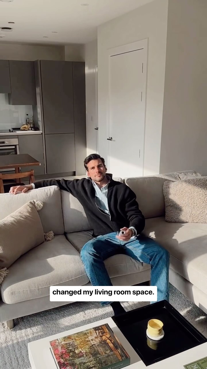 Instagram post by @anastasiosmoiras for Snug. Caption reads: Minimum effort, maximum impact 🛋✨ Transforming my....