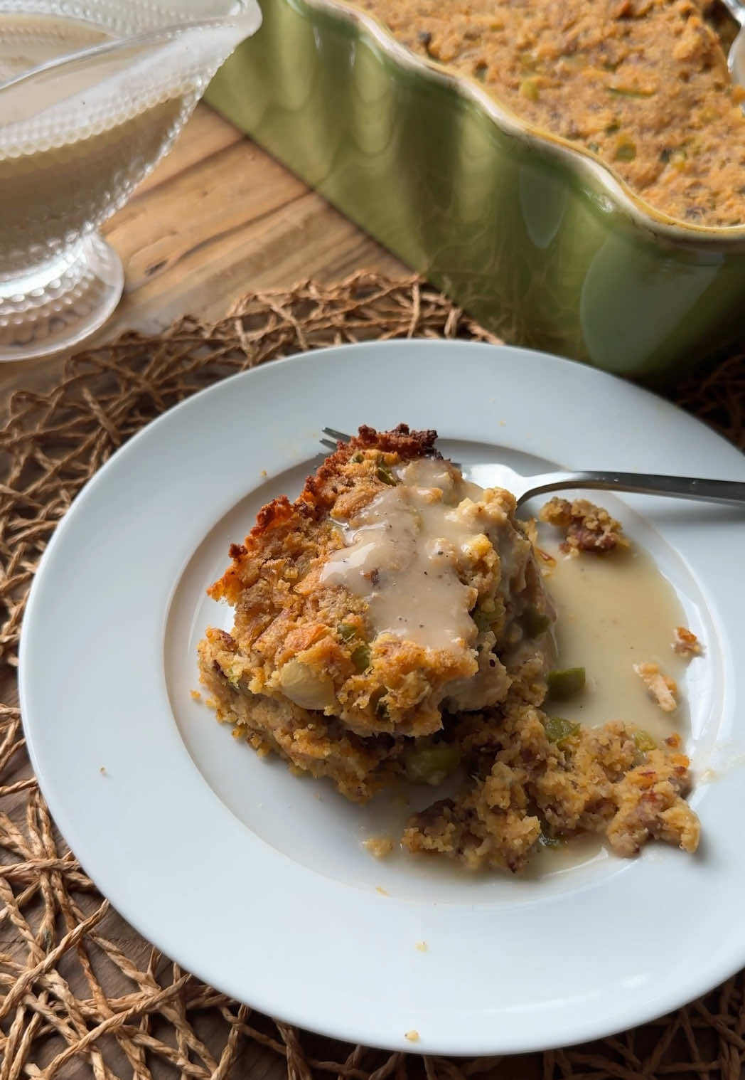 TikTok post by @britscookin for Better Than Bouillon. Caption reads: Southern Cornbread Dressing with sausage and....