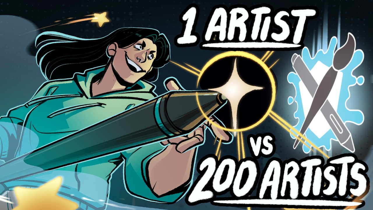 YouTube post by @nealillustrator for youtooz. Caption reads: 1 ARTIST vs 200 ARTISTS | ARTFIGHT 2025.