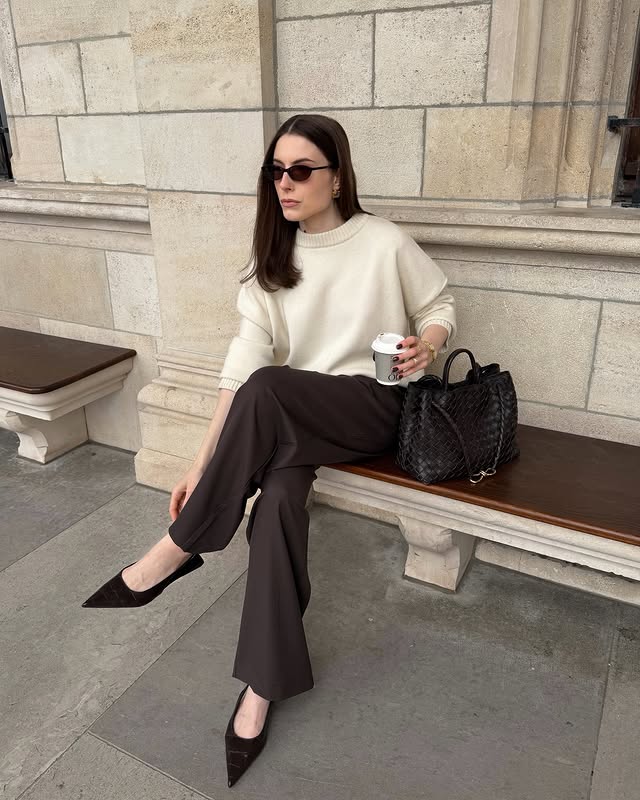 Instagram post by @lauraveszpremi for DISSH. Caption reads: [...] up my love for brown clothes this spring....