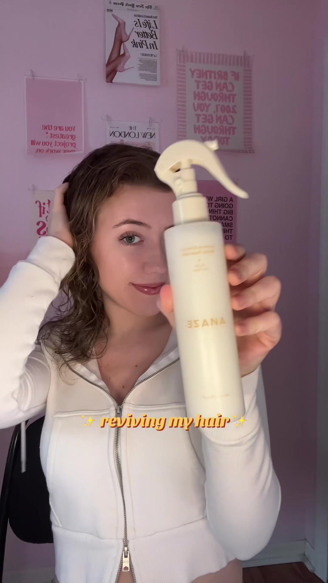 TikTok post by @madeline_kennedy for HEMEKO. Caption reads: [...] dry hair to add more shine! ✨ @ANAZE US....