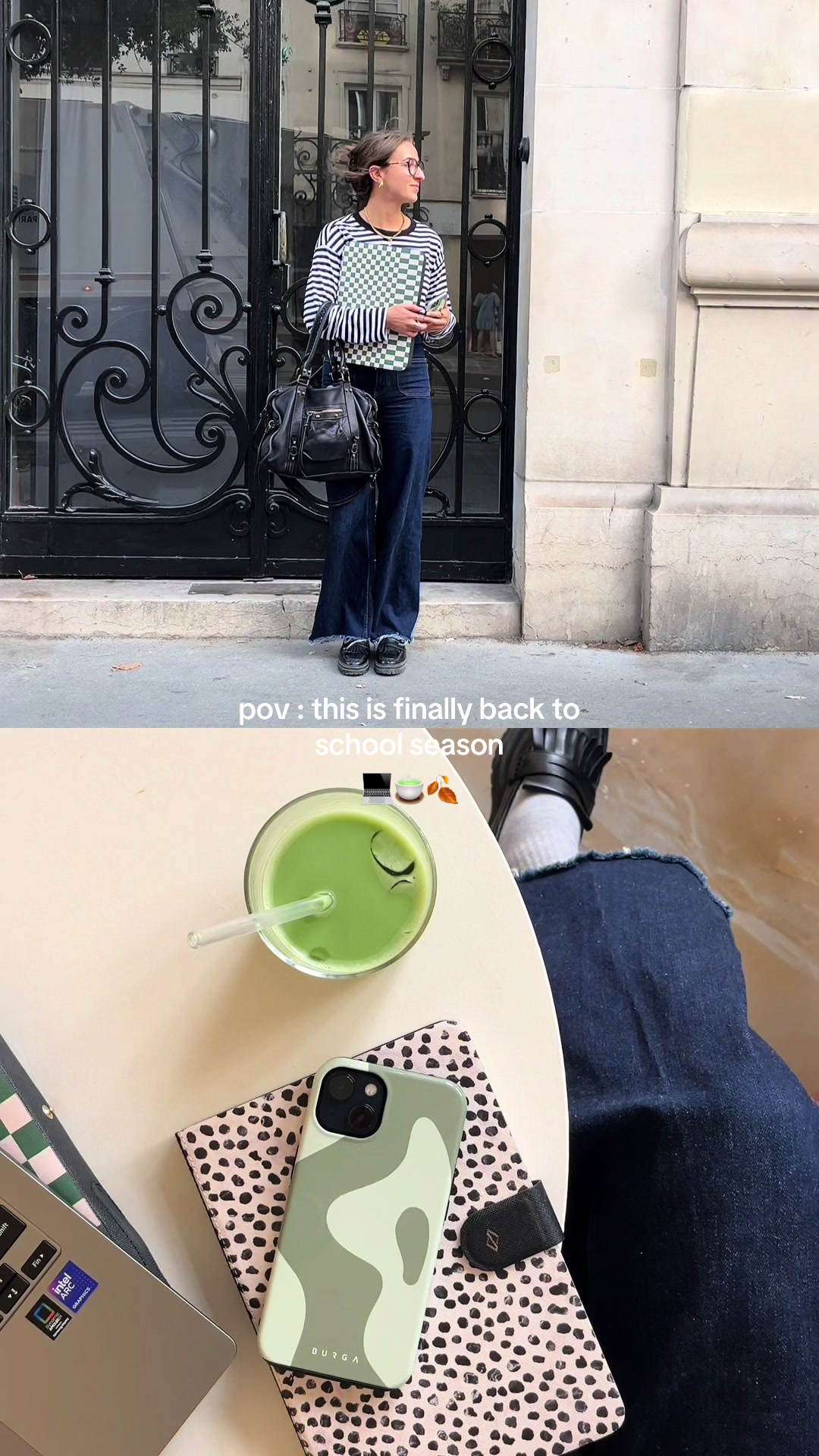 TikTok post by @eva_antoine for BURGA. Caption reads: avec mes indispensables @BURGA #backtoschool....