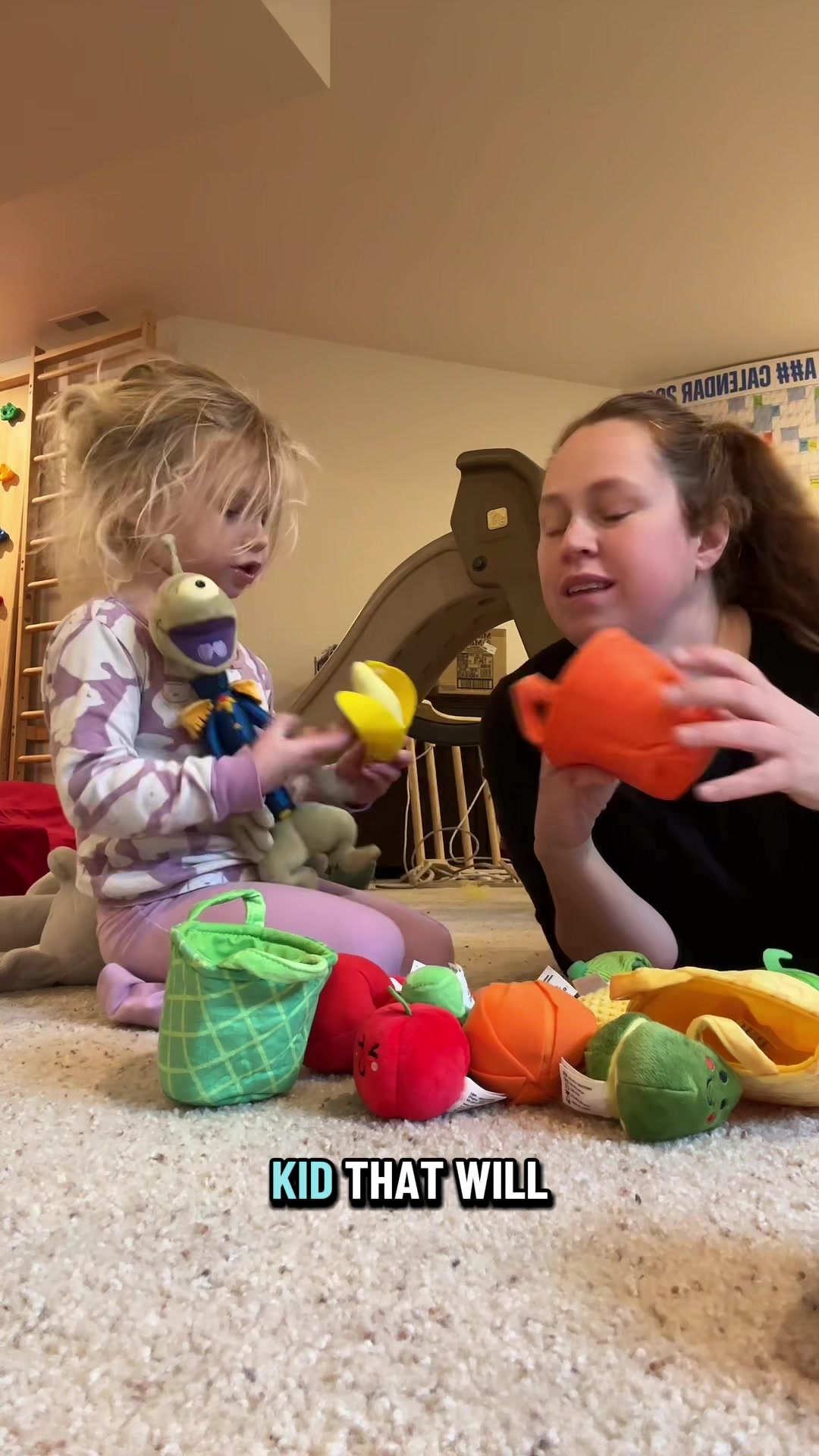 TikTok post by @kaysplaydays for Hahaland. Caption reads: The @Hahaland fruits and veggies basket is my....