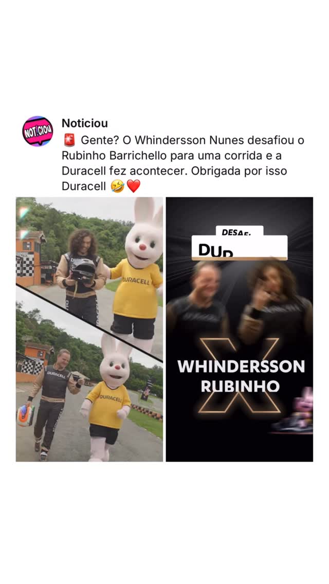 Instagram post by @noticiou for Duracell. Caption reads: 🚨 Desafio lançado!
O Whindersson desafiou o....