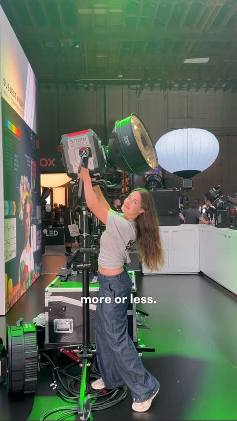 Instagram post by @nica.fazio for Aputure. Caption reads: [...] around on set with Melissa in my arms!....