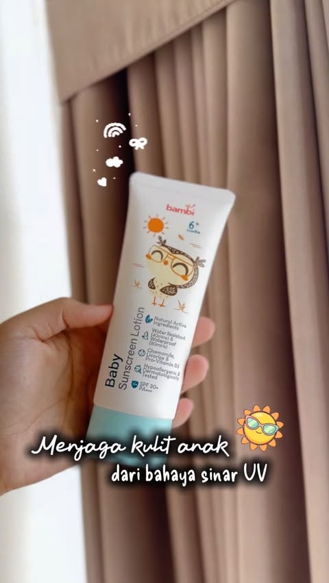 Instagram post by @bundagyojassim for Bambi Baby. Caption reads: [...] outdoor bunda berikan sunscreen lotion....
