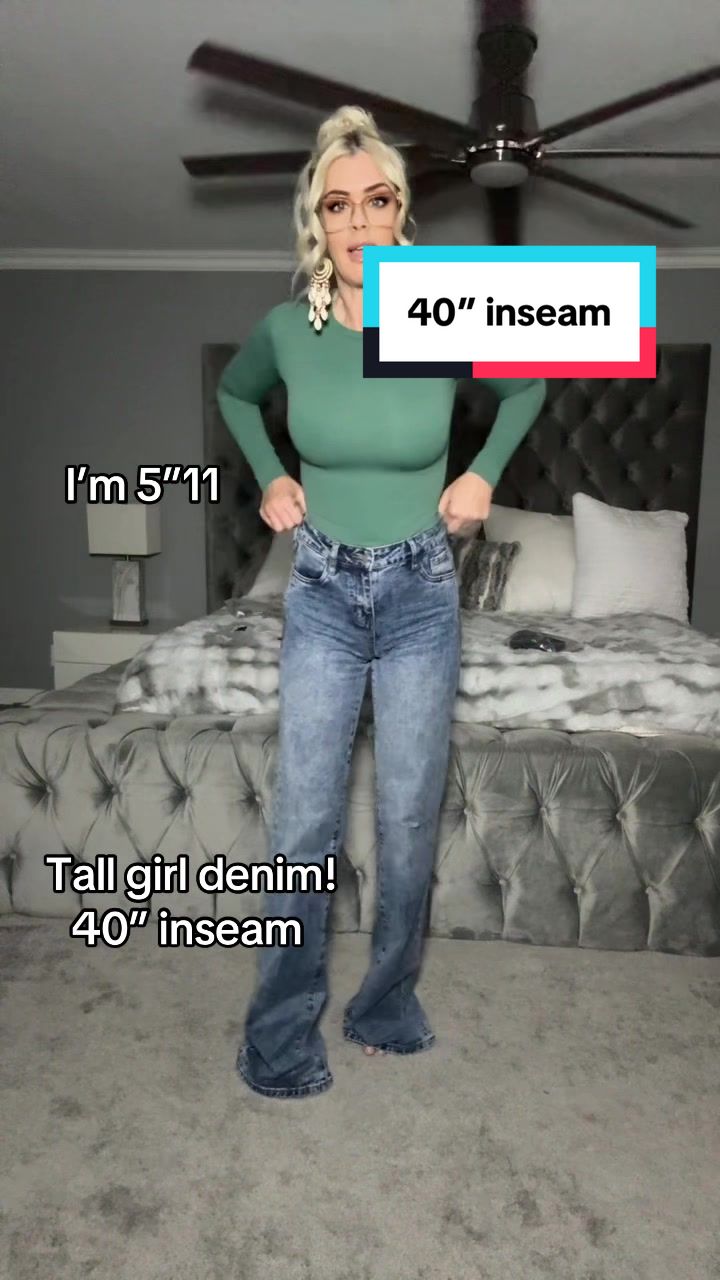 TikTok post by @mrsvaillancourt for Fashion Nova. Caption reads: Tall girl heaven 👖✨ These Fashion Nova 40” inseam....