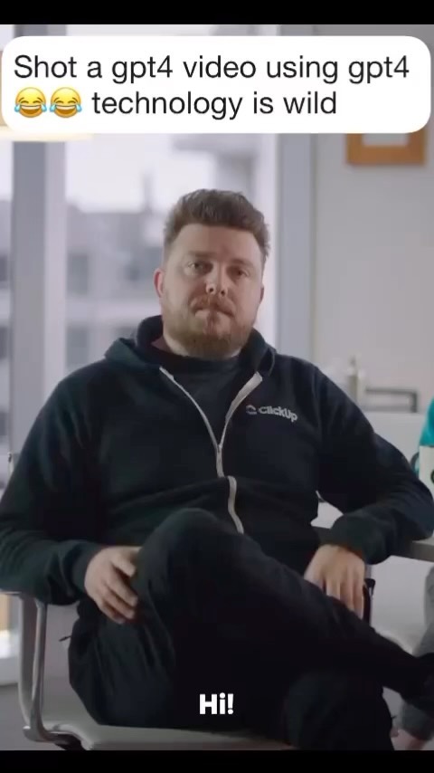 Instagram post by @nft__expert for ClickUp. Caption reads: @clickup had #chatgpt write them a commercial 👀....