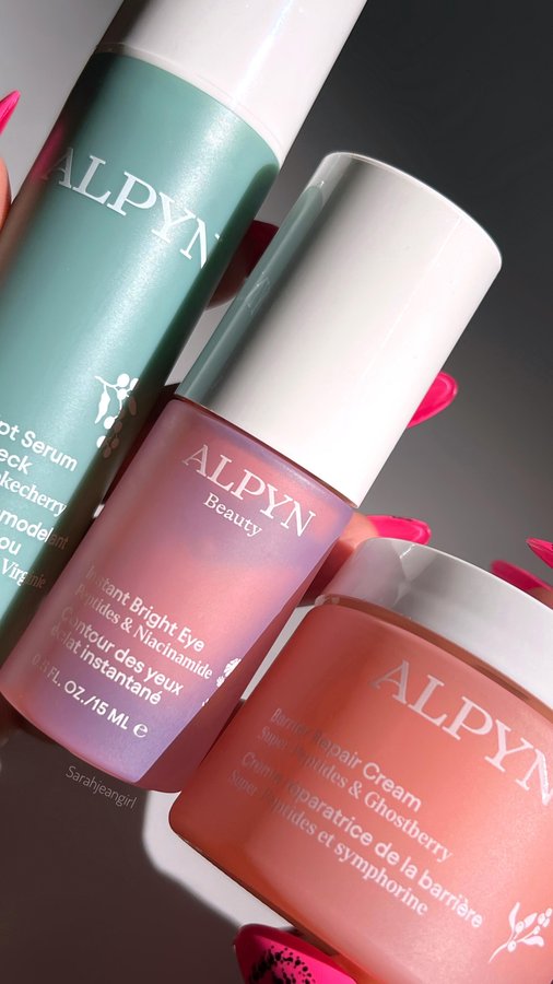 Instagram post by @sarahjeangirl for Alpyn Beauty. Caption reads: My love for @alpynbeauty runs deep… here are my....