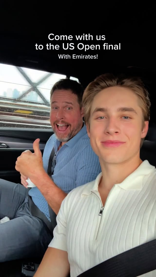 Instagram post by @olivermuhl for Emirates. Caption reads: Join us in the @emirates suite at the US Open....