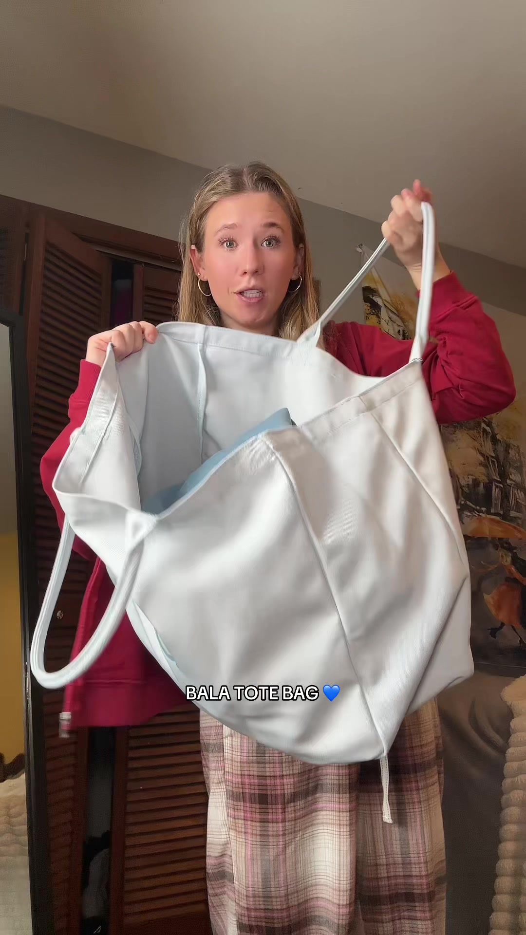 TikTok post by @ira.noel for Bala. Caption reads: @BALA US this tote bag is MASSIVE and [...].