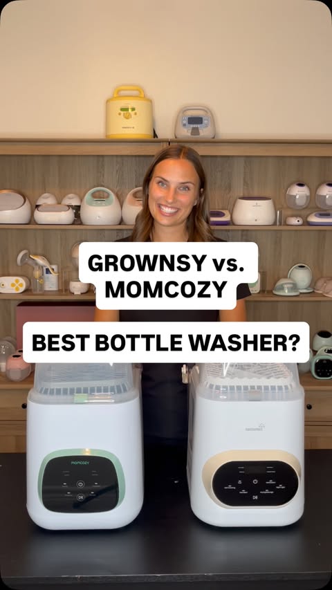 Instagram post by @kayleerabaja for Grownsy. Caption reads: [...] testing the Momcozy against the new Grownsy,....
