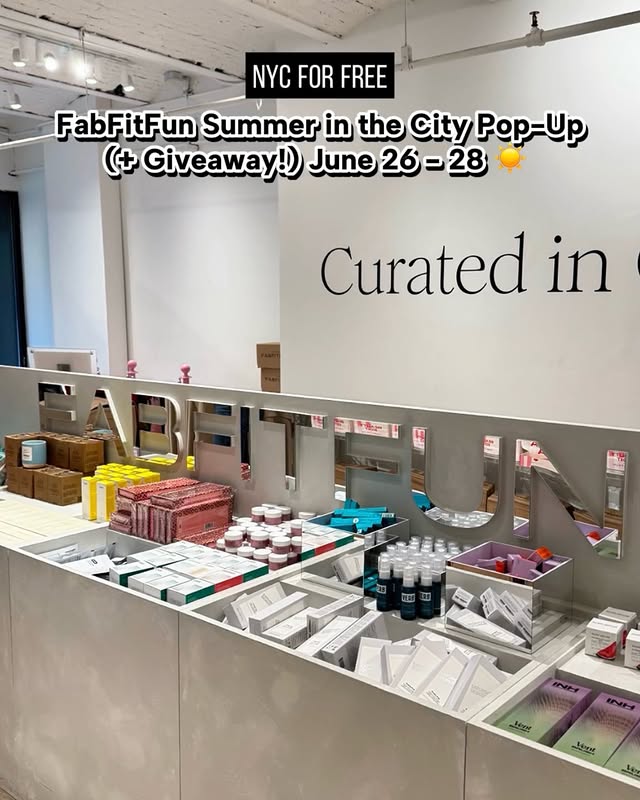 Instagram post by @nyc_forfree for FabFitFun. Caption reads: FabFitFun Summer in the City Pop-Up ☀️ [...].