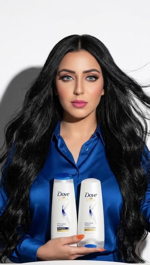 Instagram post by @shakyaboalfatoh for Dove Indonesia. Caption reads: This is what real hair repair looks like. Not....