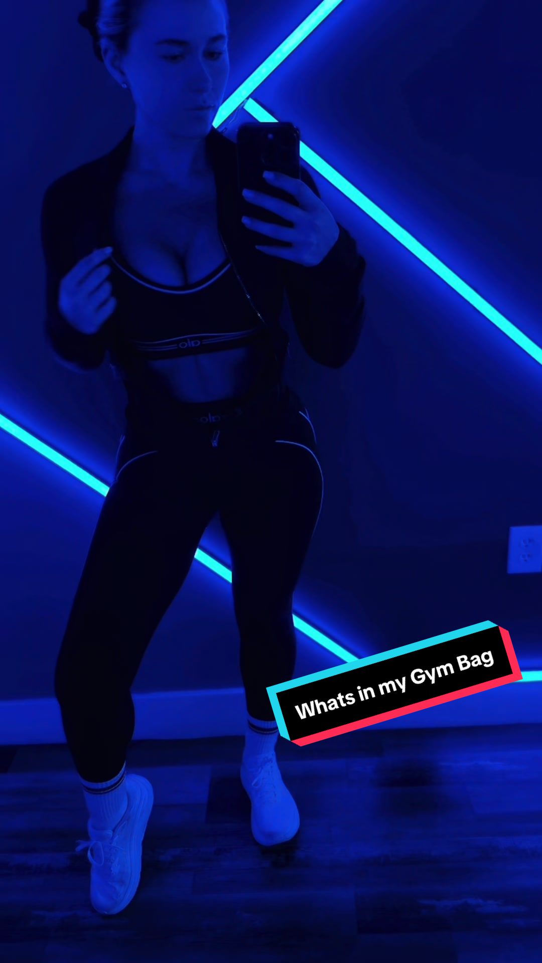 TikTok post by @thekylieblakely for Bala. Caption reads: [...] my gym bag? @TYMO BEAUTY US @ClassPass @BALA....