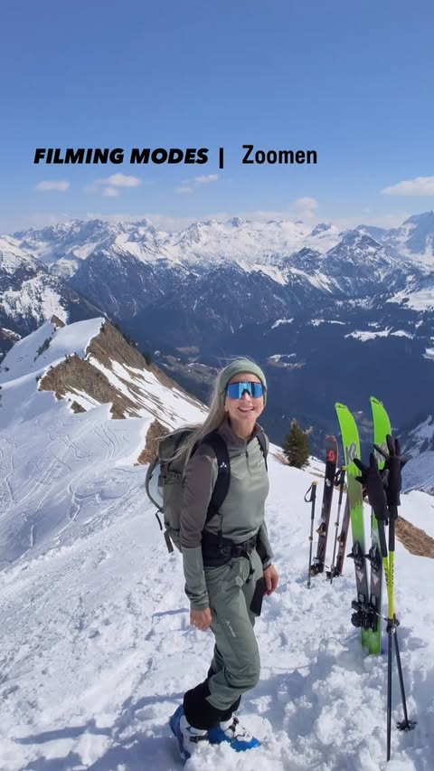 Instagram post by @bine.schober for HOVERAir. Caption reads: [...] come on spring skitour with you🎿 🎥....