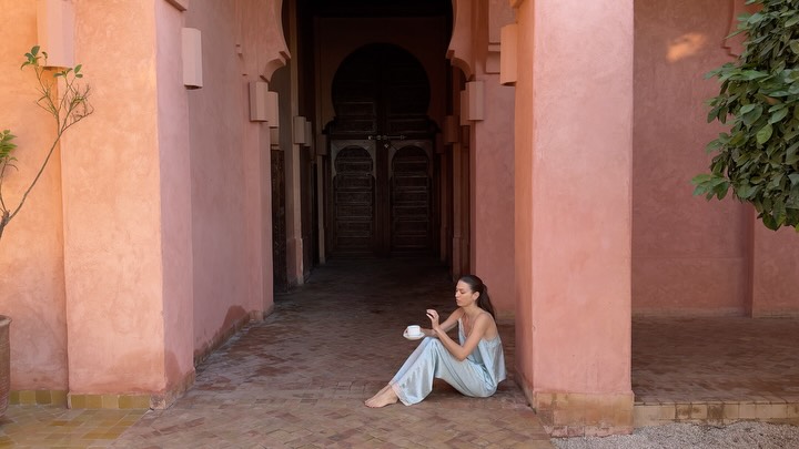 Instagram post by @dcopperman for Eberjey. Caption reads: Mornings in Marrakech 🩵 @eberjey #EberjeyPartner....