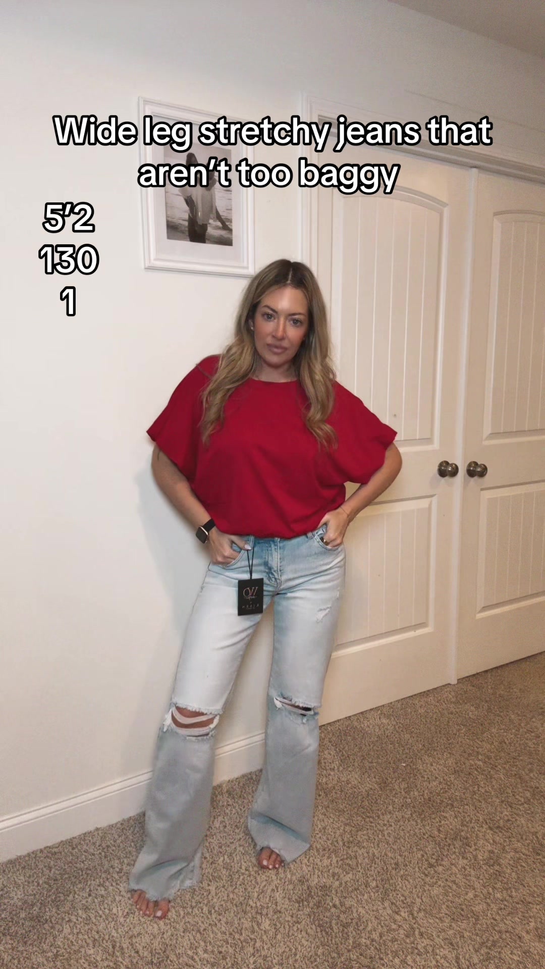 TikTok post by @nicole15xo for Wild Oak Boutique. Caption reads: @Wild Oak Boutique wide leg jeans that aren’t too....