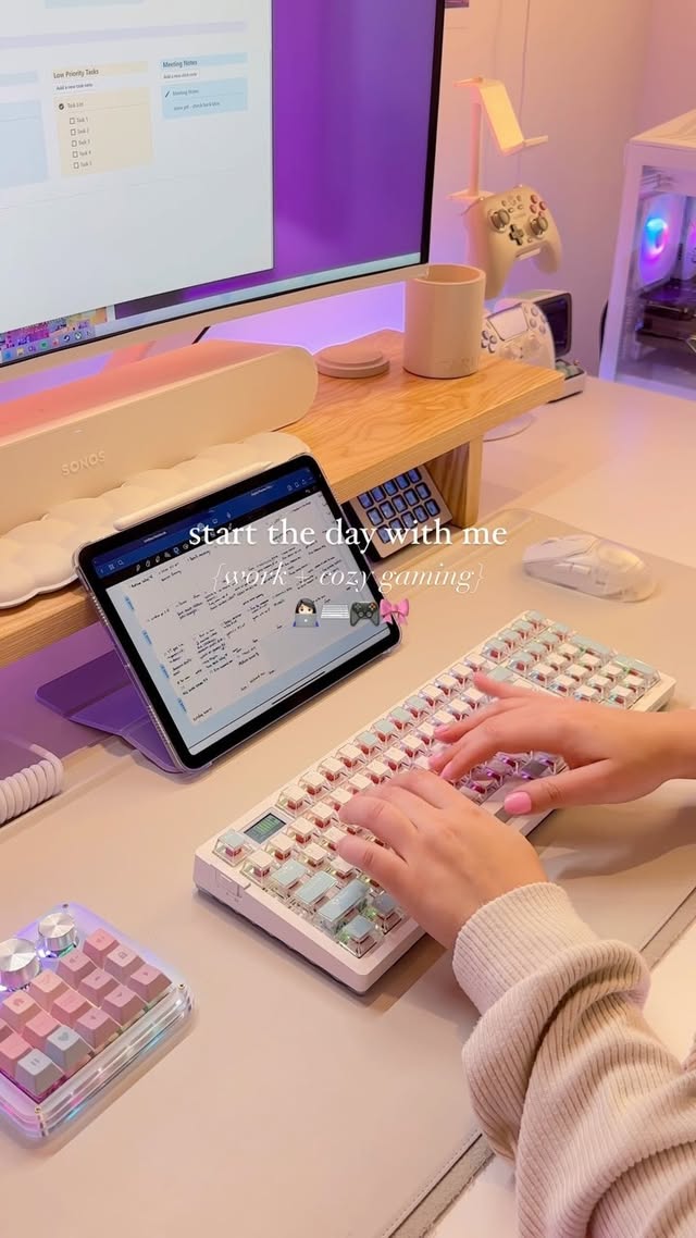 Instagram post by @astronuggie for DAREU. Caption reads: [...] controller + cozy gaming • keyboard:....