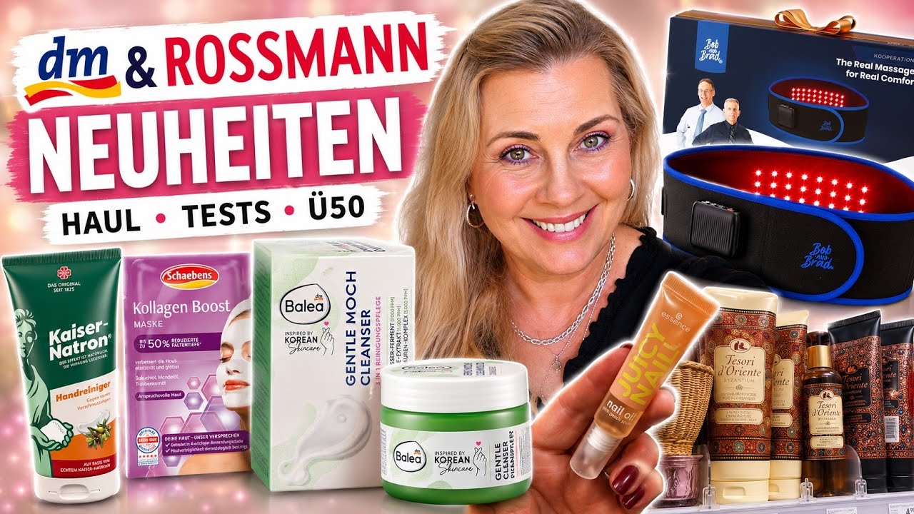 YouTube post by @kanalsharones.779 for Bob and Brad. Caption reads: THIS is NEW at dm & Rossmann! 😍 Haul & honest....