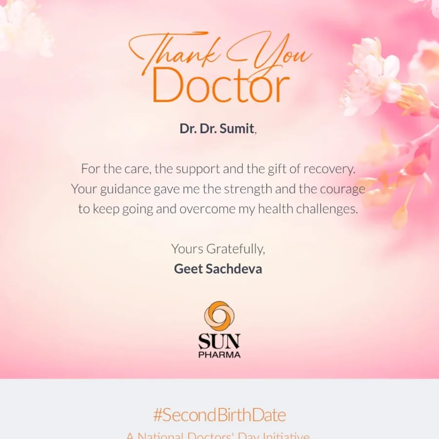 Instagram post by @sachdevageet23 for Sun Pharma. Caption reads: [...] giving me my #SecondBirthDate. Join....