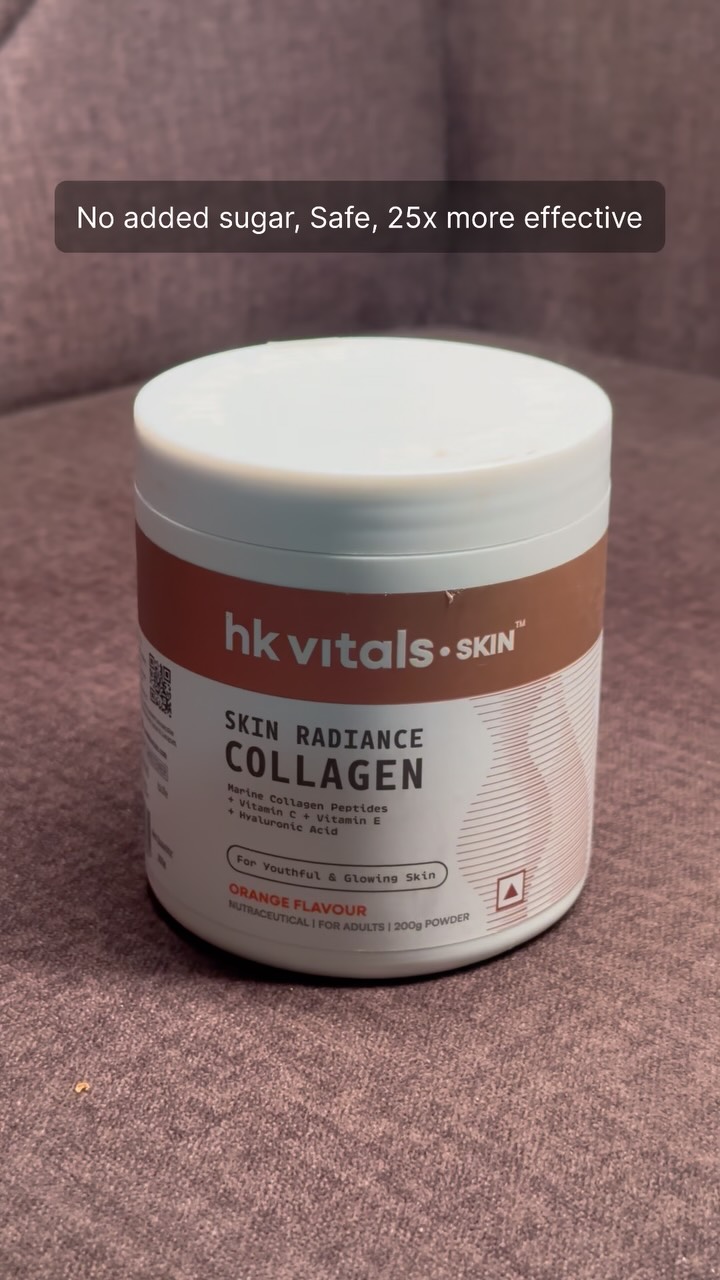 Instagram post by @deepak.fitness_coach for HK Vitals. Caption reads: ✨ Ever looked in the mirror and felt your skin....