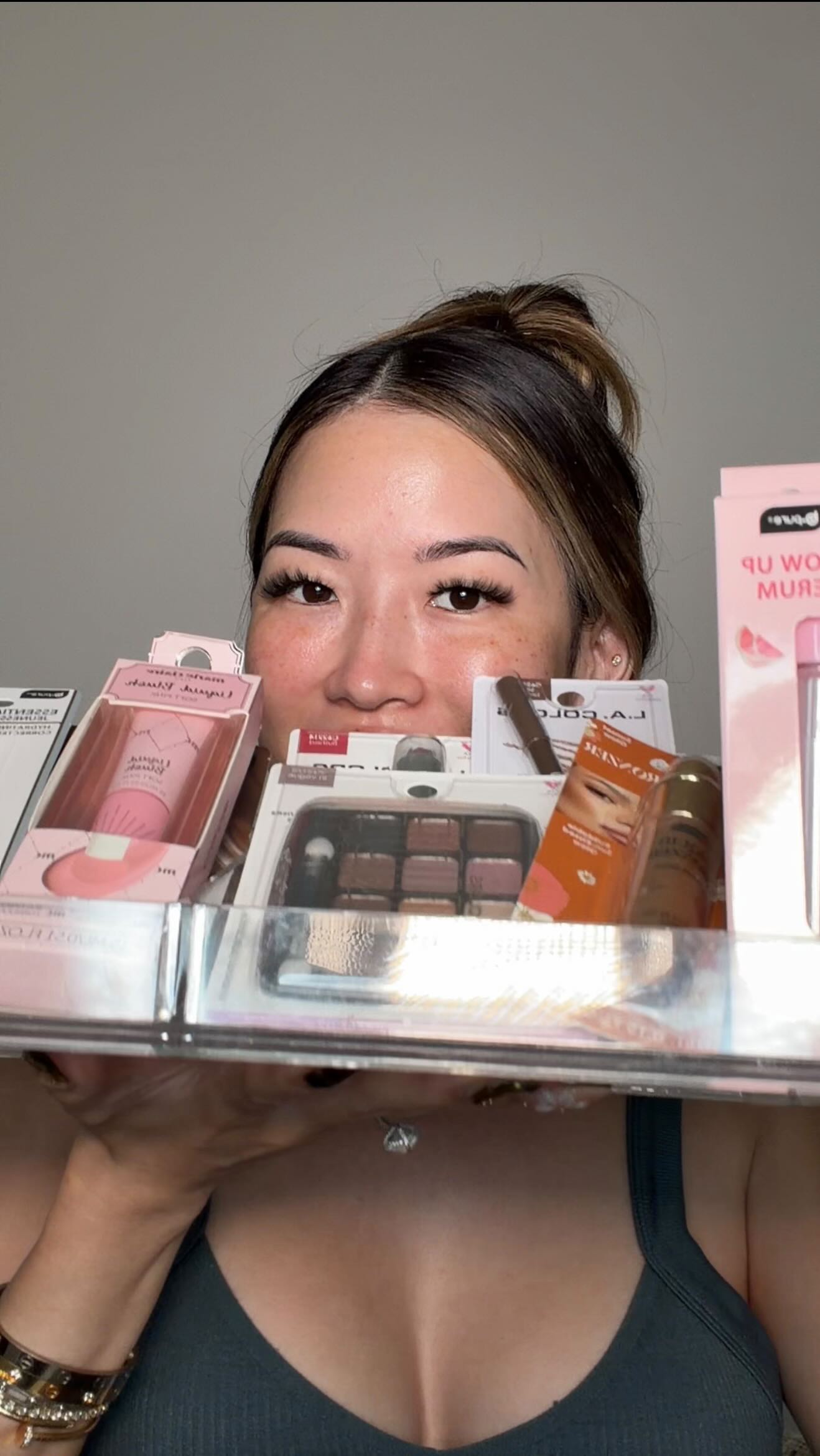 Instagram post by @mangomoniica for Dollar Tree. Caption reads: Full face of @dollartree Makeup💁🏻‍♀️....