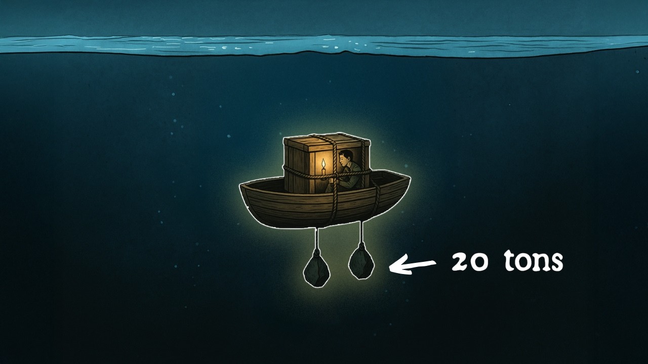 YouTube post by @ScaryInteresting for Shutterstock. Caption reads: They Lowered Him Into the Ocean With 20 Tons of....