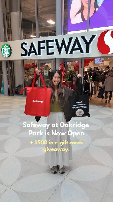 Instagram post by @forkthatdish for Safeway. Caption reads: New Safeway is now open + $500 e-gift card....