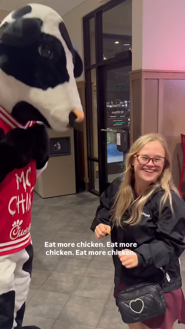 Instagram post by @abigail_the_advocate for Chick-fil-A. Caption reads: nothing like running into an old friend....