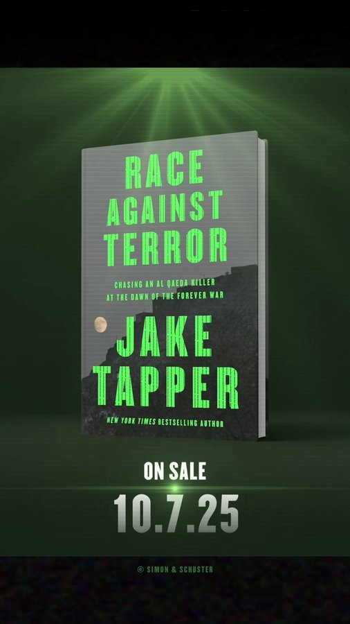 Instagram post by @jaketapper for Atria Books. Caption reads: RACE AGAINST TERROR has everything you want in a....