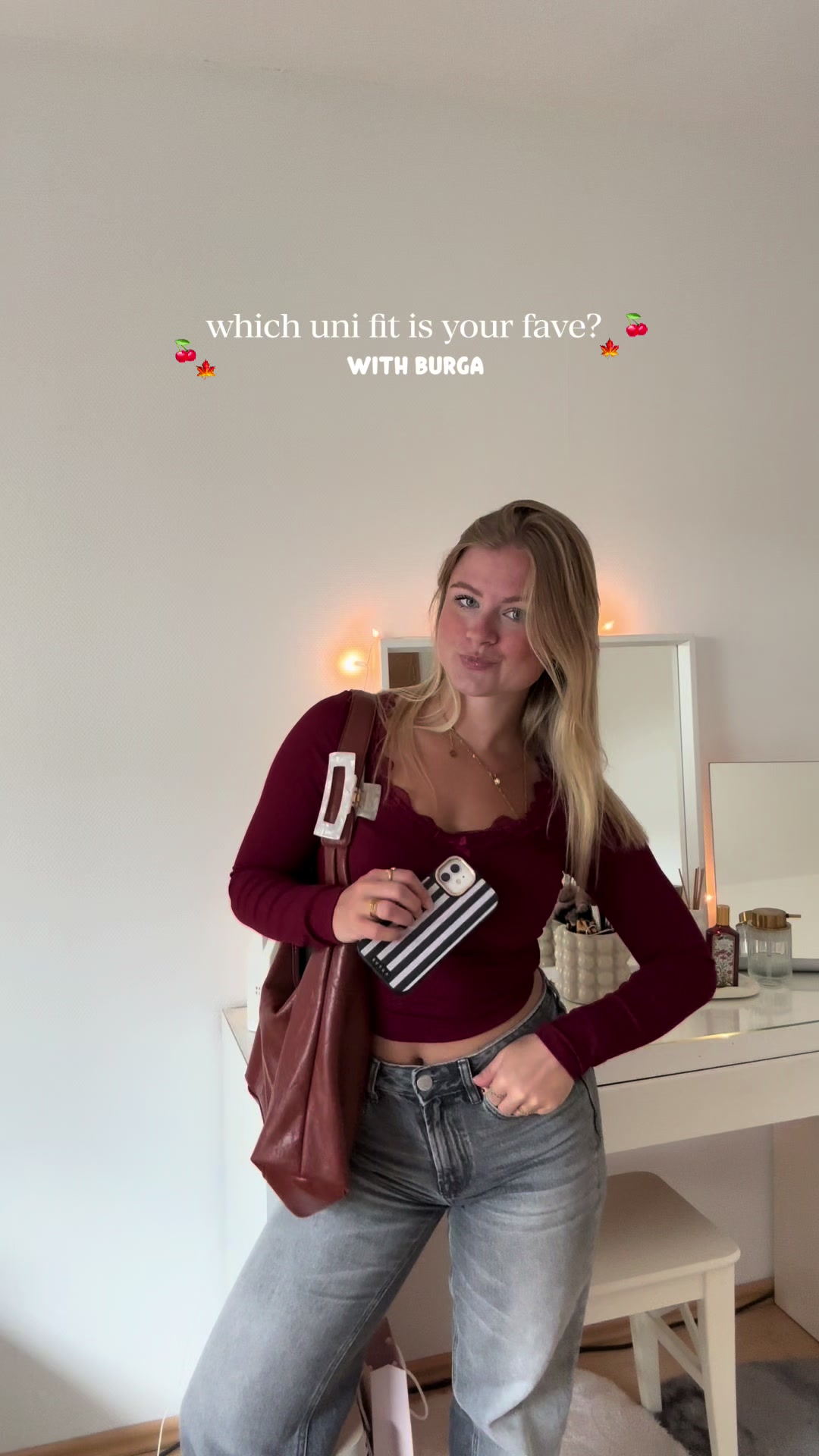 TikTok post by @luisaaschtze for BURGA. Caption reads: [...] Bio erhaltet ihr 15 % bei @BURGA #uni....