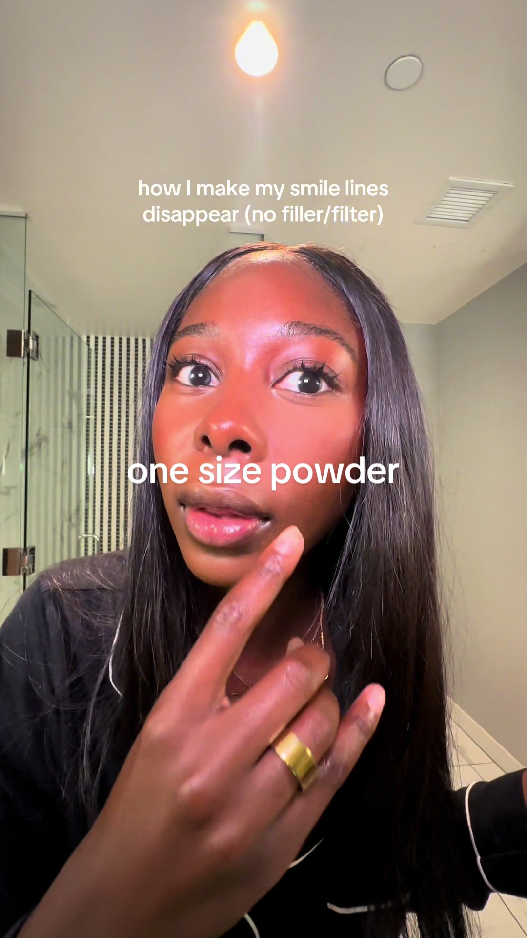 TikTok post by @justinescameraroll for ONE SIZE BEAUTY. Caption reads: use a puff w/ it, trust me! @ONE SIZE BEAUTY .