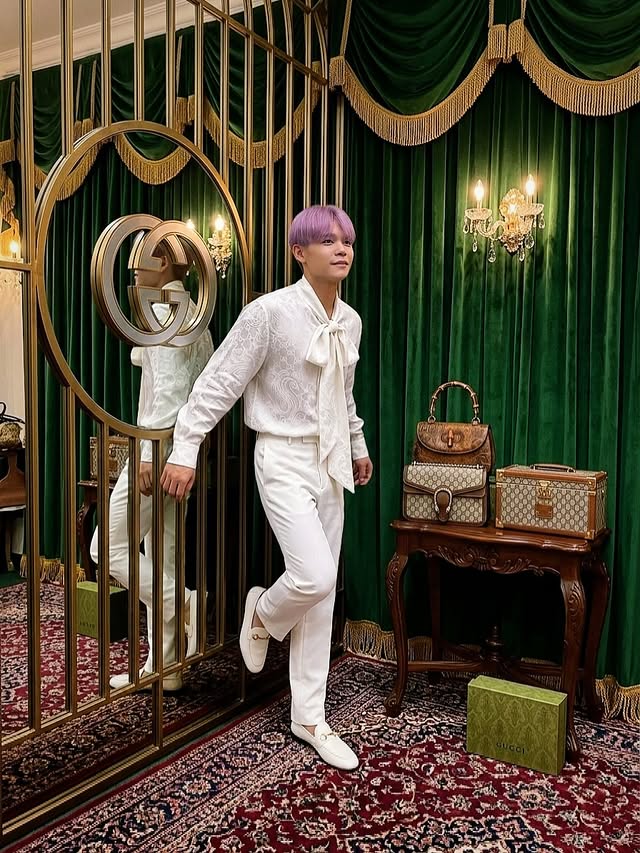 Instagram post by @nitchtwitch for GUCCI. Caption reads: HOUSE OF GUCCI 🐉 Thanks for the invite, @gucci ❤️....