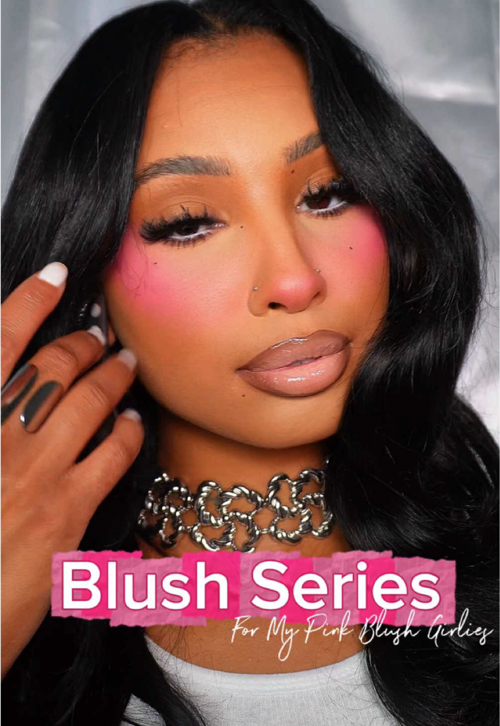 TikTok post by @paigemonet_ for Too Faced. Caption reads: • 𝐰𝐡𝐚𝐭’𝐬 𝐦𝐚𝐤𝐞𝐮𝐩 𝐛𝐥𝐮𝐬𝐡....