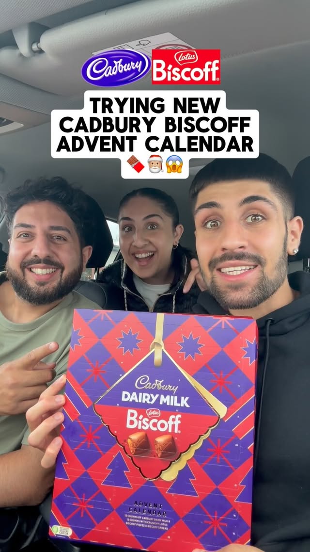 Instagram post by @tripleeatsfood for Cadbury. Caption reads: Trying NEW @cadburyuk and @biscoff__uk Advent....