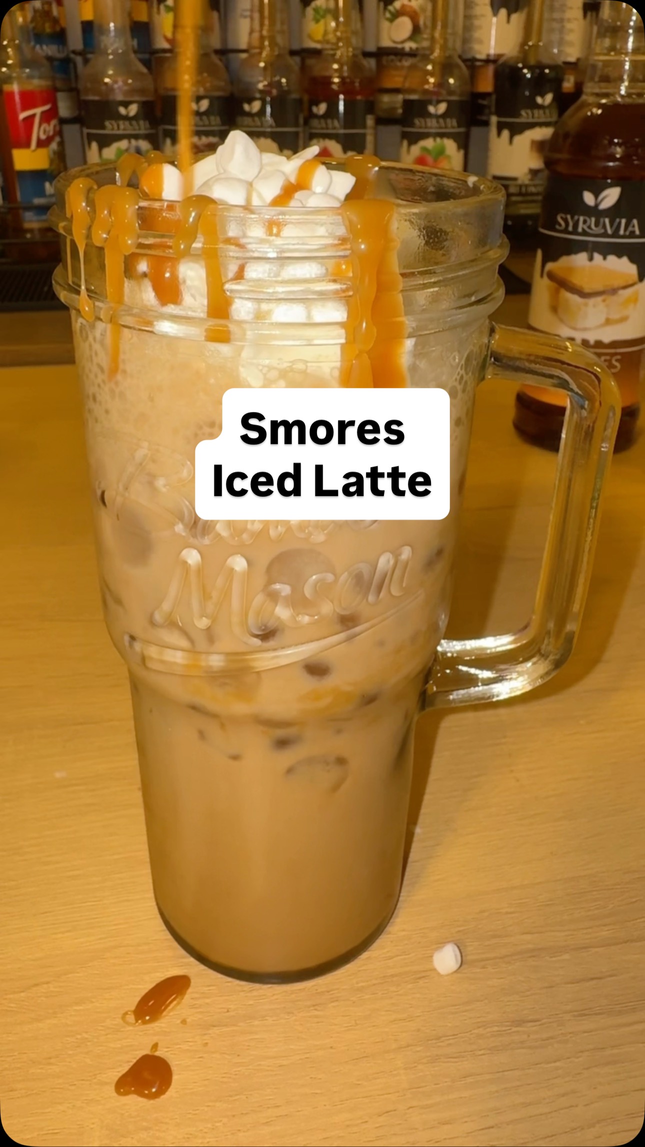 Instagram post by @missk613xo for Syruvia. Caption reads: Time for a s'mores iced latte 😋🧋....