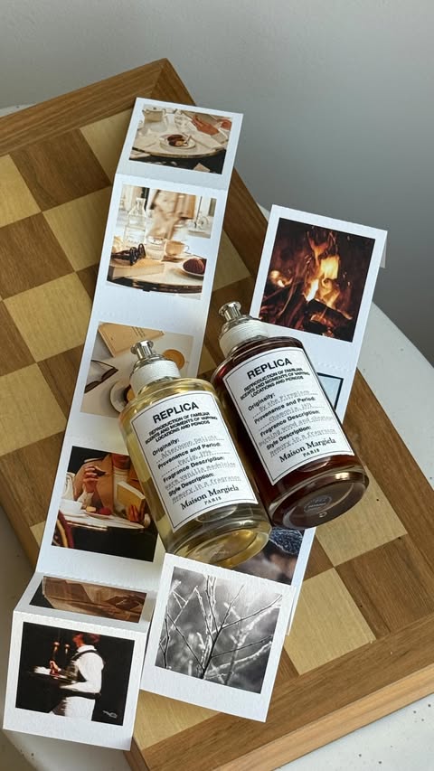 Instagram post by @lamisafkabir for Maison Margiela Fragrances. Caption reads: scent of the season 🪵🍨 @maisonmargielafragrances....