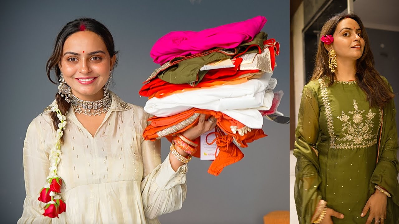 YouTube post by @SimranNikky for Wishlink. Caption reads: Diwali Outfits From MYNTRA.