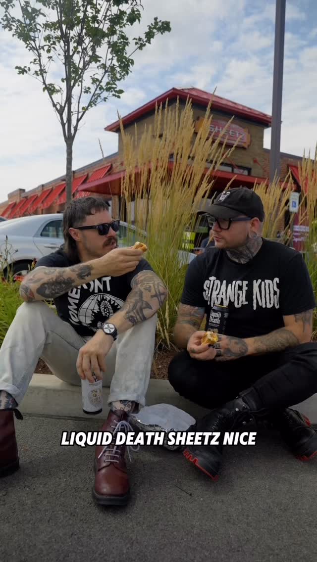 Instagram post by @joshbalz for Sheetz. Caption reads: “Two guys. One hot dog. Sliced in half with a....