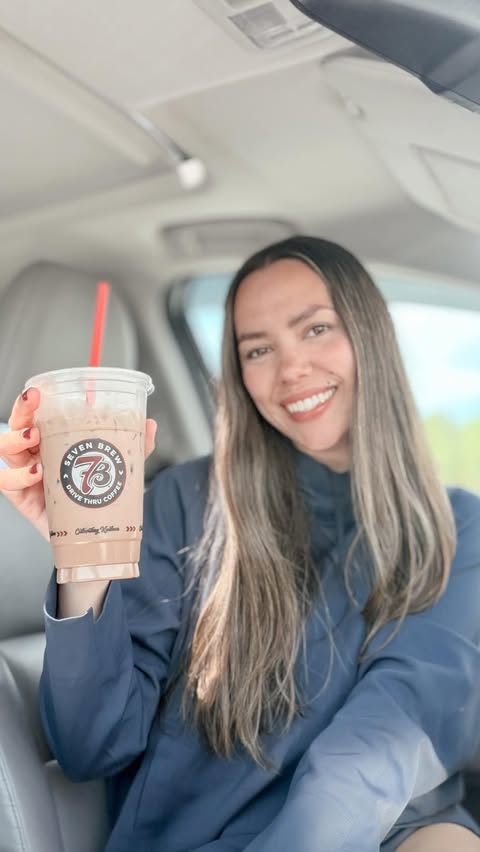 Instagram post by @amandajfriedl for 7 Brew Coffee. Caption reads: @7brewcoffee Iced German Chocolate Coffee is the....