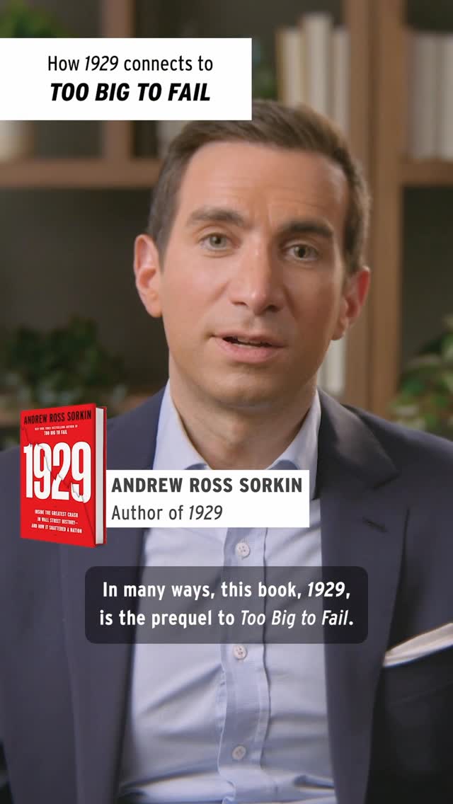 Instagram post by @sorkinsays for Viking Books. Caption reads: “1929” is the prequel to “Too Big to Fail”…in....