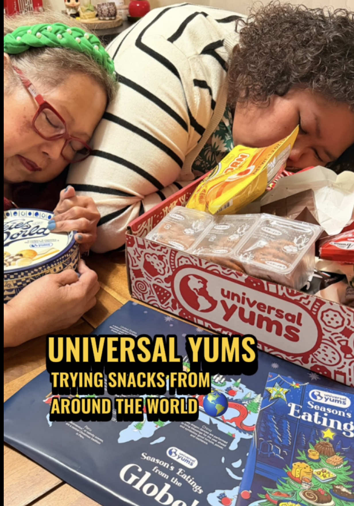 TikTok post by @otakoyakisoba for Universal Yums. Caption reads: Holiday Box from around the world by @Universal....