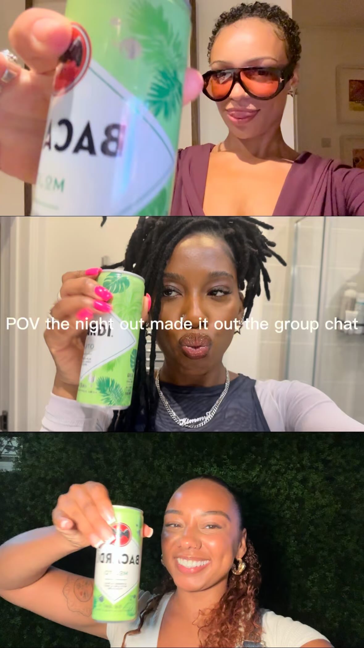 Instagram post by @kimberleycumberbatch for Bacardi. Caption reads: AD Girls night out made it out of the groupchat🫦....